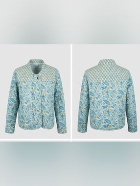 dRA Los Angeles Pale Blue Quilted Floral Jacket with Cream Accents
